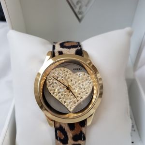 Guess Gold Crystal Heart Watch